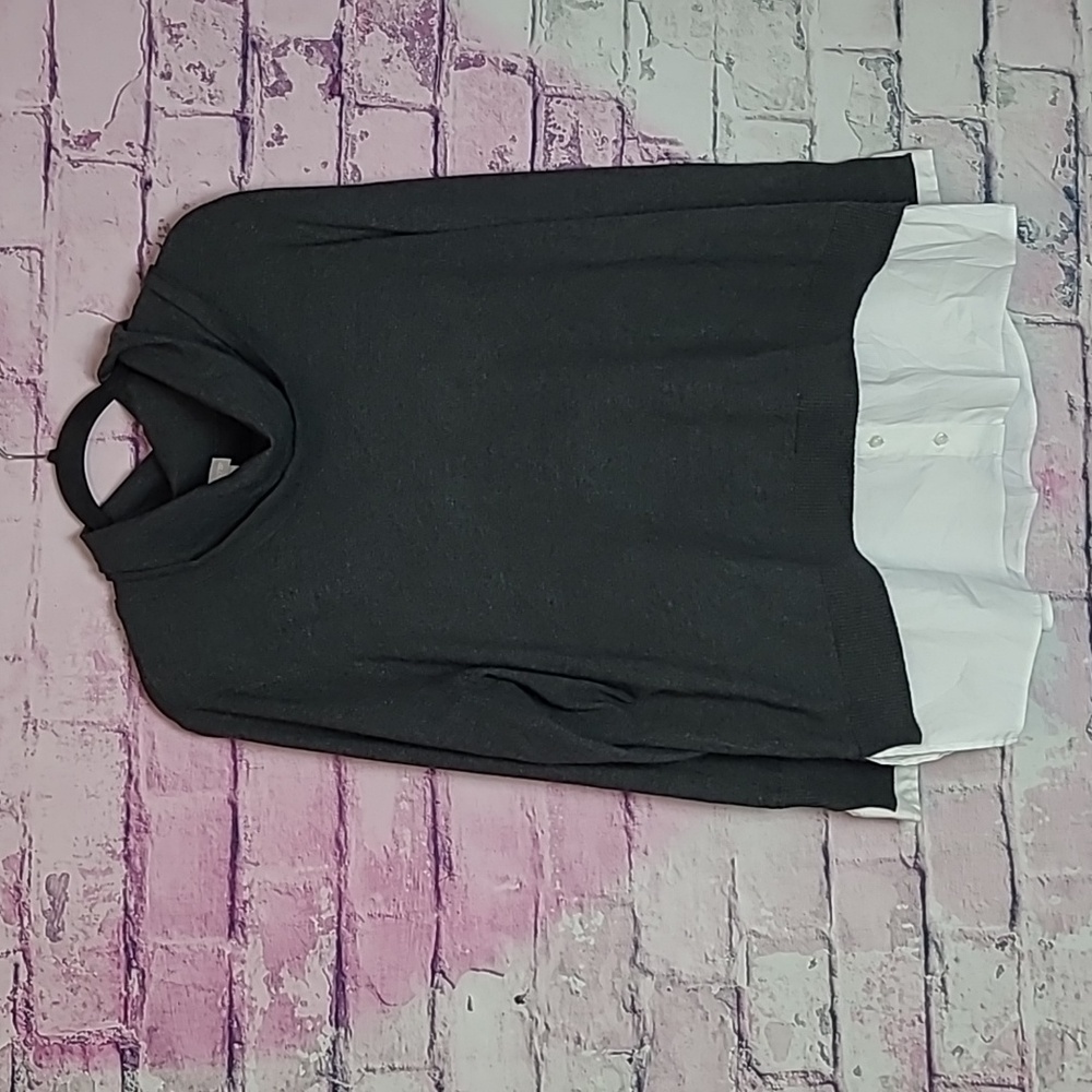CHICO'S CHARCOAL GRAY STRETCH KNIT COWL NECK SWEATER DUAL LAYERED BLOUSE 3 XL